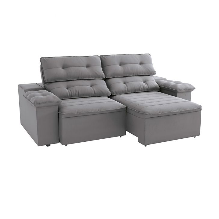 Image of Sofá 4 Lugares Retrátil E Reclinável Siena Molas Veludo Titânio 270 Cm PLA-KA161UP05ORQMOB