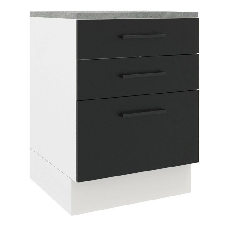 Balcão Armário de Cozinha 60 cm 3 Gavetas Branco/Preto Agata Madesa