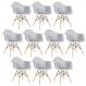 Kit 10 cadeiras Charles Eames Eiffel DAW com braços e pés de madeira clara Cinza-claro