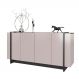 Aparador Buffet Copacabana 4 Portas e Detalhe Tubo Metálico Off White/Nogueira/Preto Fosco