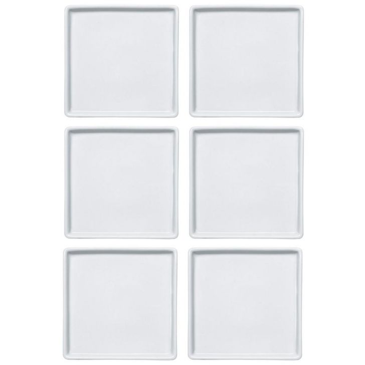 Conjunto 6 Pratos de Porcelana Branco Quadrados Rasos 16x16c