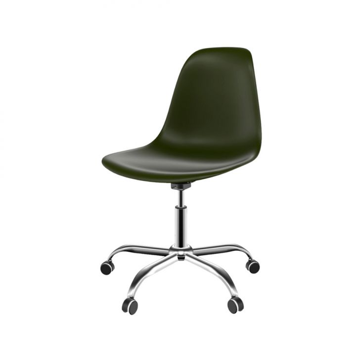 Cadeira Eames Office Verde Musgo e Cromada