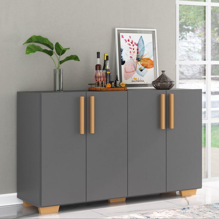 Aparador Buffet 4 Portas com Pés Quadrados Viena Multimóveis Grafite/Natural