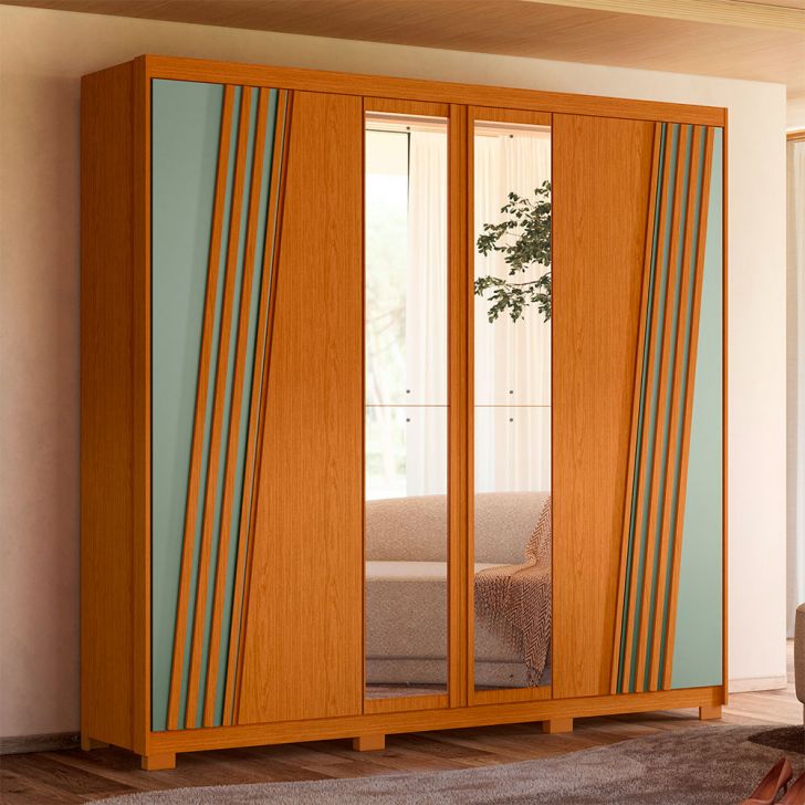 Image of Guarda-roupa Casal Com Espelho Ouro Verde 6 Portas 4 Gavetas Cinamomo E Sálvia PLA-MO895CL05RECMOB