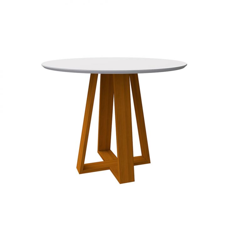 Mesa de Jantar Redonda com Tampo de Vidro Vitoria Off White e Ype 100 cm