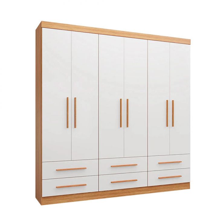 Guarda-roupa Casal Majestic 6 Portas 6 Gavetas Off White E Freijó