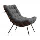 Poltrona Decorativa Sala de Estar Abel Base de Madeira Preto Suede Cinza G41 - Gran Belo