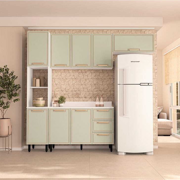 Image of Cozinha Completa Com Tampo Amara 8 Portas 3 Gavetas Verde E Branca PLA-MO895CL05PVQMOB