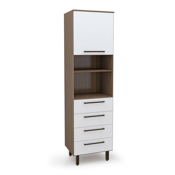 Paneleiro Evolution 1 Porta 4 Gavetas Tannat e Branco