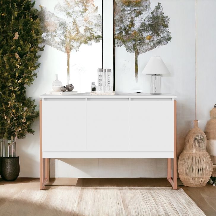 Buffet Elegante com 3 Portas Turim Branco Cobre