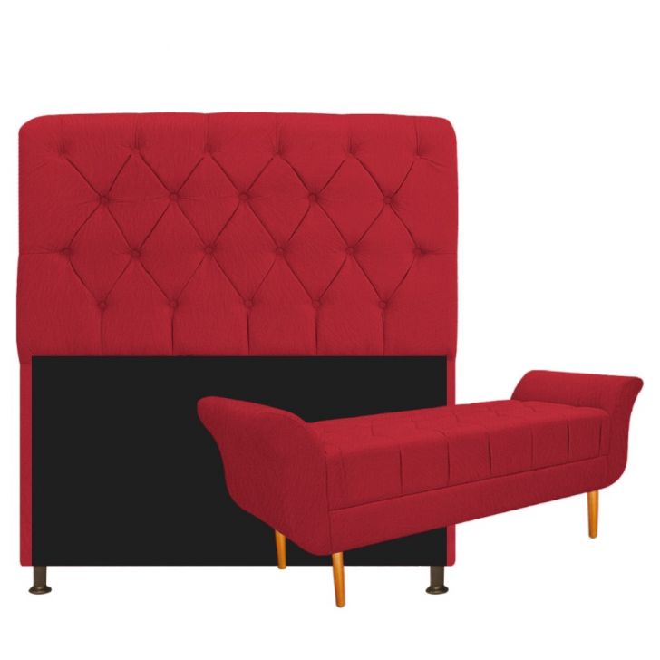 Kit Cabeceira Lady e Recamier Ari 140 cm Casal Suede Vermelho - Amarena Móveis