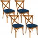 Kit 04 Cadeiras Para Sala de Jantar e Estar Living Estofada Ávila L02 Suede Azul Marinho - Lyam