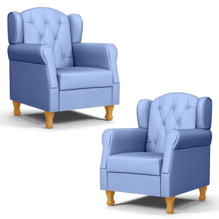 Kit 02 Poltronas de Amamentação e Descanso Pés Madeira Lucy P04 Sintético Azul - Mpozenato