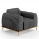 Poltrona Decorativa Base De Madeira Com Pés D'Ouro Molino D02 Linho Cinza Escuro C-416 - Lyam Decor