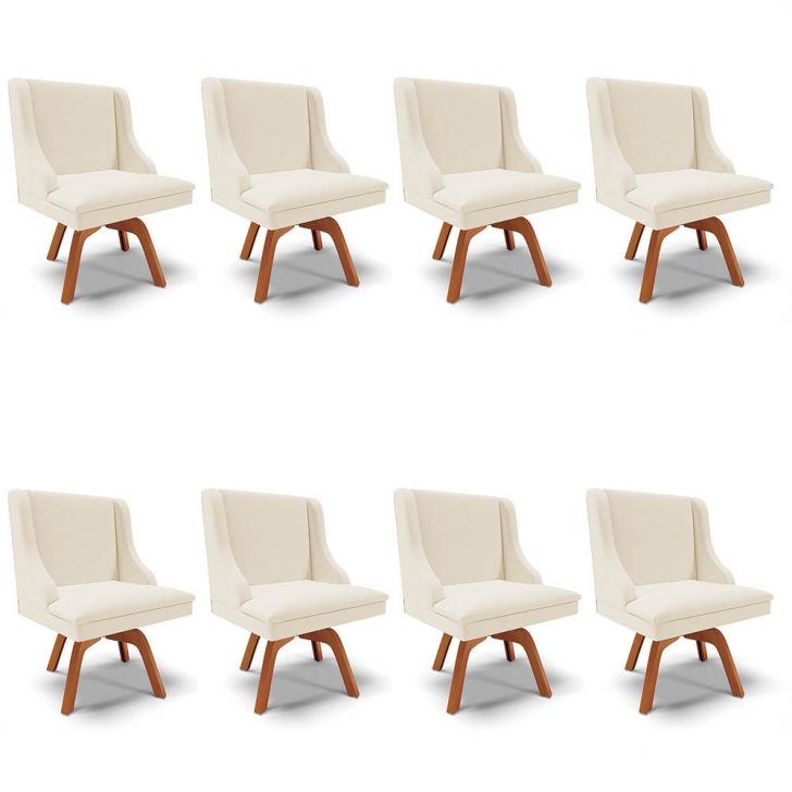 Kit 8 Cadeiras Estofadas Giratória para Sala de Jantar Lia Linho Bege - Ibiza