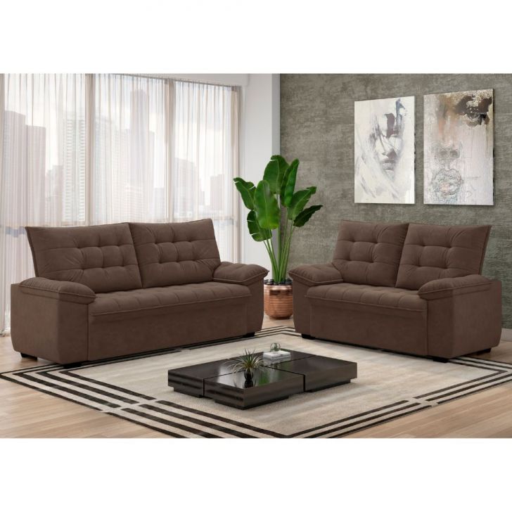 Image of Conjunto De Sofás 2 E 3 Lugares Bertioga Veludo Marrom PLA-MO895UP94JHTMOB