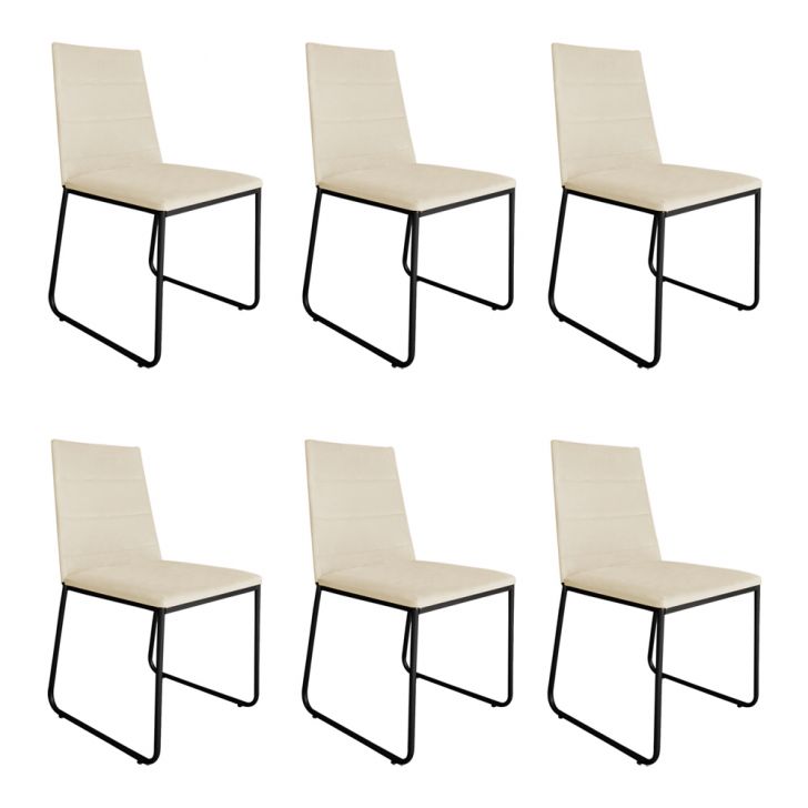 Kit 6 Cadeiras de Jantar Estofada Lille Base Preta Veludo Bege - Montanaris Decor