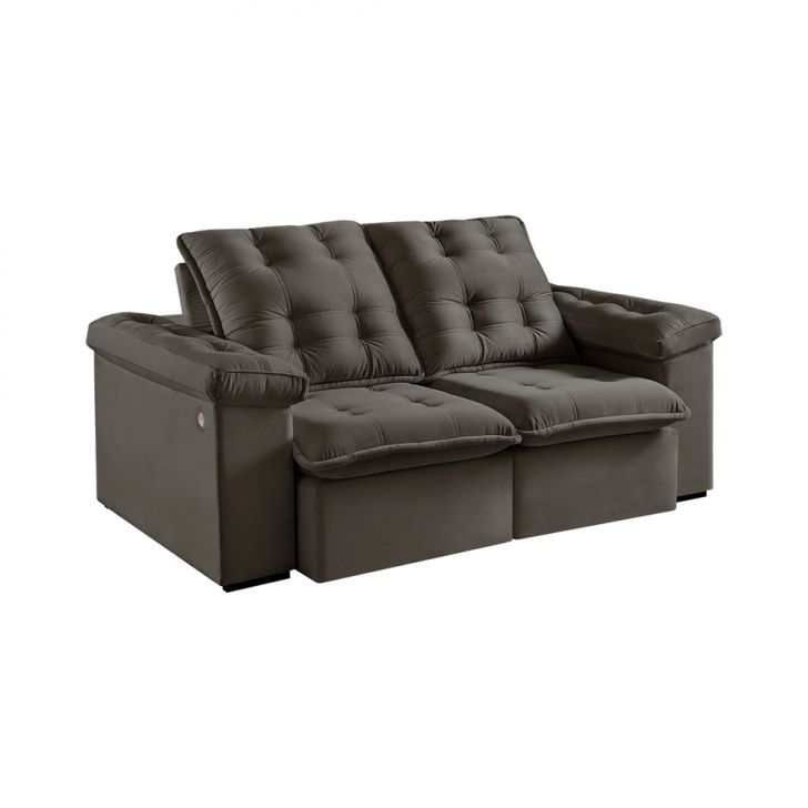 Image of Sofá 3 Lugares Retrátil E Reclinável Itaguaí Com Usb Veludo Marrom 196 Cm PLA-ES745UP94EIBMOB