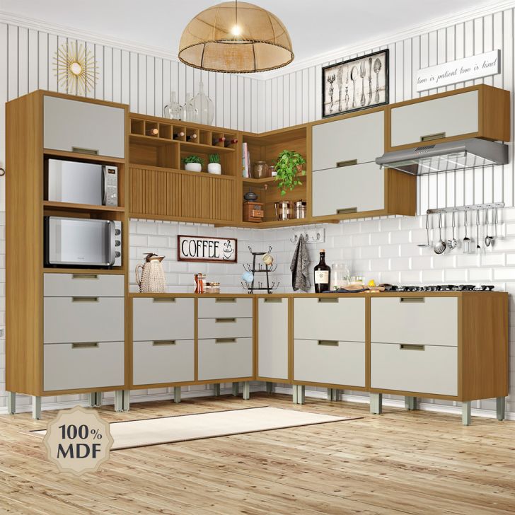 Cozinha Completa Imperatriz 9 Portas 9 Gavetas Freijó e Off White