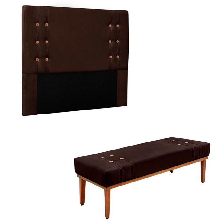 Conjunto de Cabeceira Queen com Recamier Gênova Suede Café