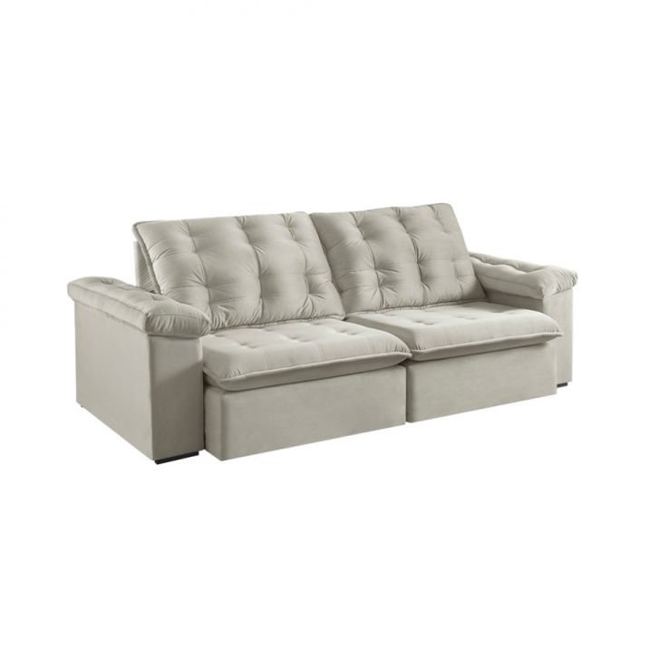 Image of Sofá 3 Lugares Retrátil E Reclinável Itaguaí Veludo Bege Claro 256 Cm PLA-SO290UP94NFHMOB