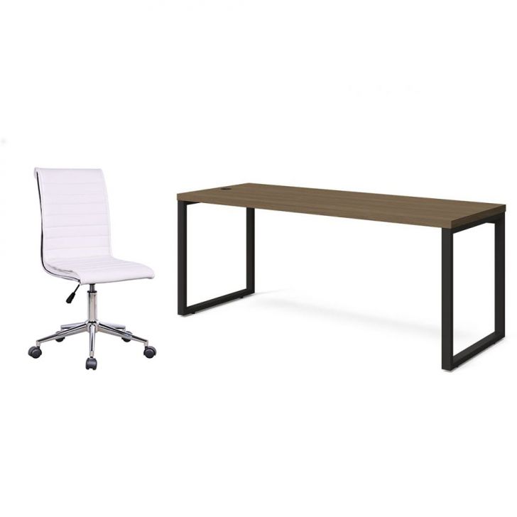 Conjunto de Mesa Munique Carvalho 190 cm com Cadeira de Escritório Secretária Giratória Marilyn Branca