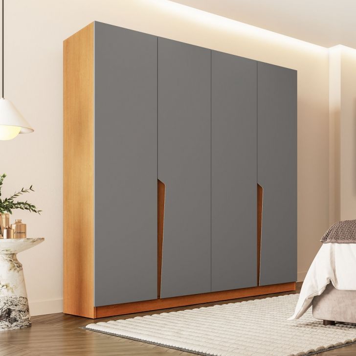 Guarda-roupa Casal Porto 4 Portas 4 Gavetas Freijó E Cinza