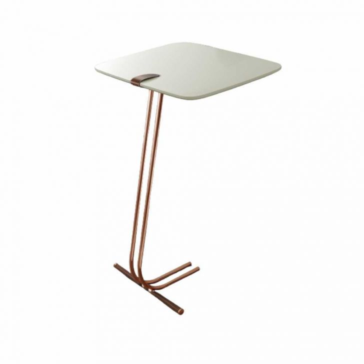 Mesa de Apoio para Sofá Off White com Base em Metal Cobre