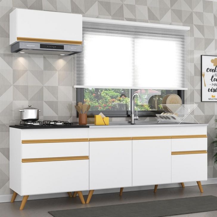 Cozinha Compacta Veneza GW Multimóveis MP2074 com Armário e Balcão Branca