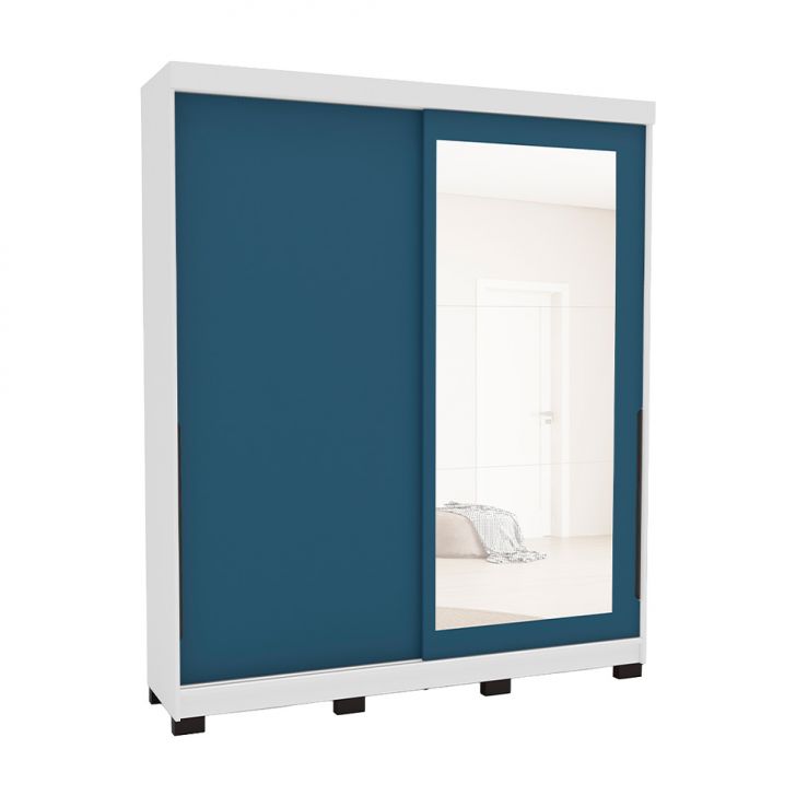 Guarda-roupa Casal Com Espelho Madrid 2 Portas 2 Gavetas Branco E Azul