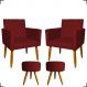 Kit 2 Poltronas Decorativas Reforçadas Para Sala Nina + 2 Puff Redondos Suede Bordo Pé Castanho - Clique E Decore