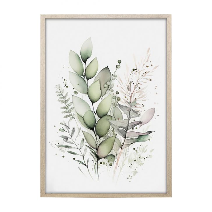 Quadro Romântico Arranjo Folhas I sem Vidro Colorido 30x40 cm