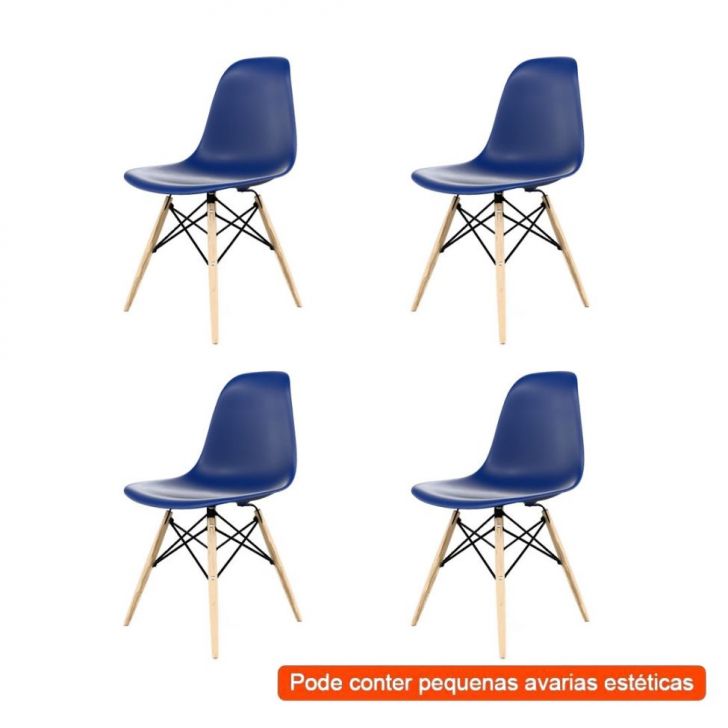 [OUTLET] Conjunto com 4 Cadeiras Eames DSW Azul e Madeira
