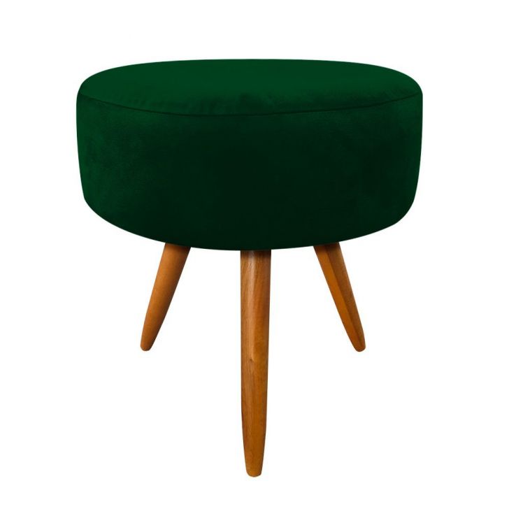 Puff Banqueta Berlim Redondo Suede Verde Pés Castanho D'Rossi