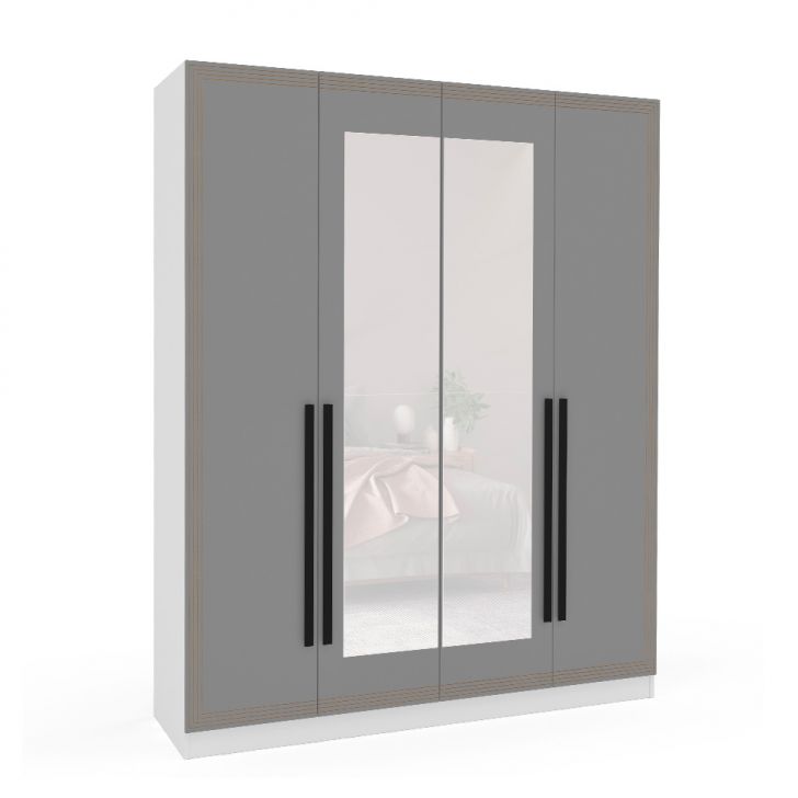 Guarda-roupa Casal Com Espelho Valência 4 Portas 4 Gavetas Branco E Cinza