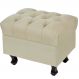 Puff París Luis Xv L02 Capitone Suede Bege Pés Madeira - Lyam Decor