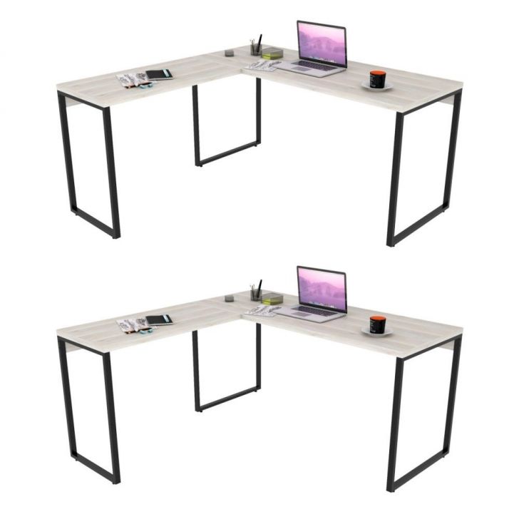 Kit 2 Mesas de Escritório Office em L 150x150cm Estilo Industrial Prisma C08 Snow - Mpozenato