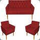 Kit Namoradeira + 2 Poltronas Decorativas Para Sala Nina Com Base E Capitonê Suede Bordô Pé Castanho - Clique E Decore