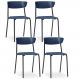 Kit 04 Cadeiras Fixa Base Preta Empilhável Bit F02 Azul Marinho - Lyam Decor
