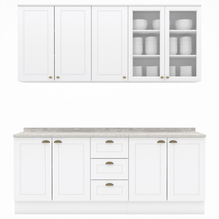 Cozinha Modulada 200 cm CE854 Americana Branco Calcare Henn