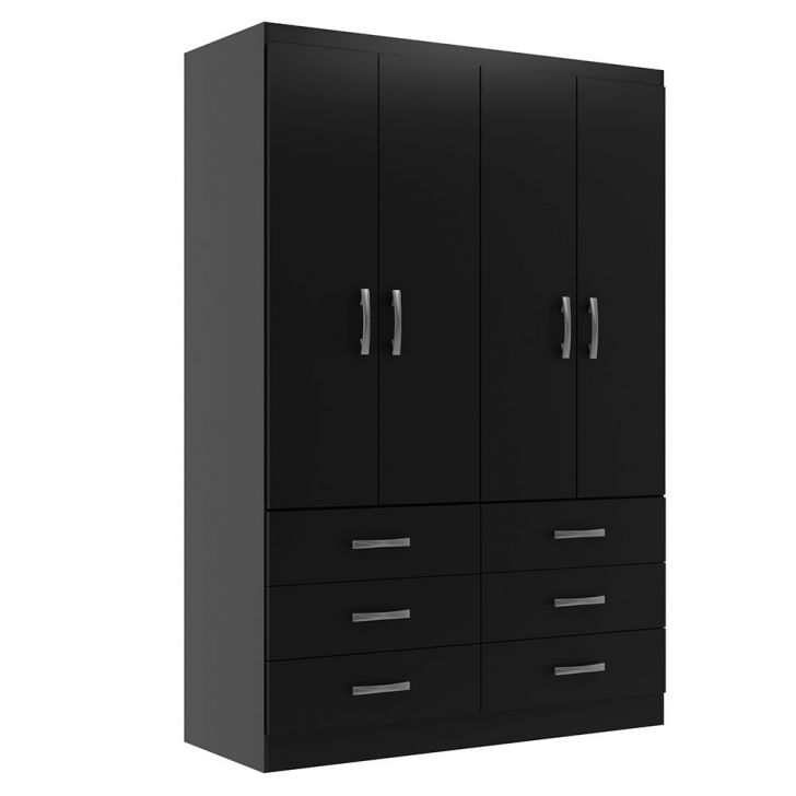Guarda-roupa Solteiro Treviso 4 Portas 6 Gavetas Preto