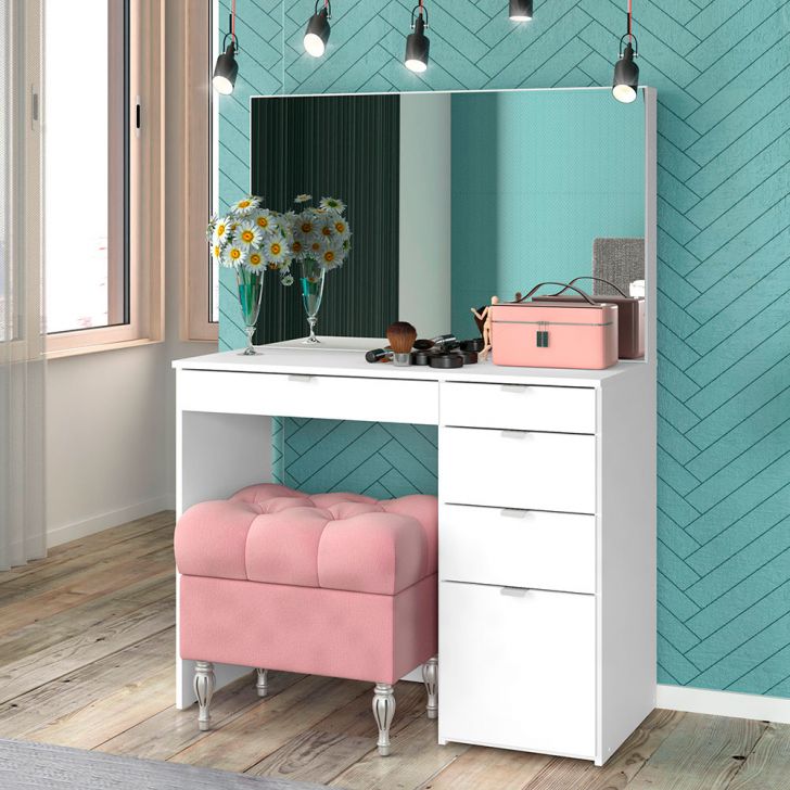Penteadeira com Espelho Linden 5 Gavetas Branca