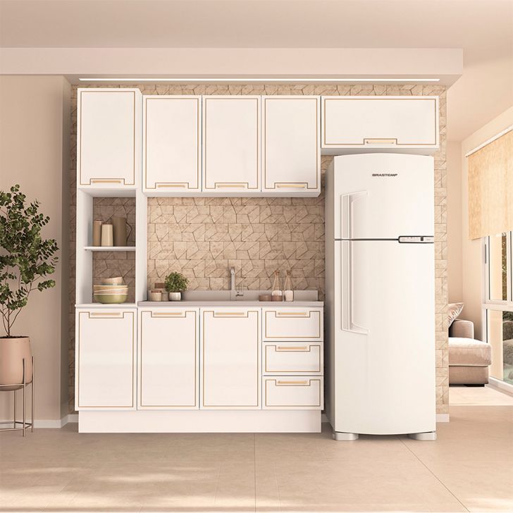 Image of Cozinha Compacta Sem Tampo Com Rodapé Amara 8 Portas 3 Gavetas Branca PLA-MO895CL94PSFMOB