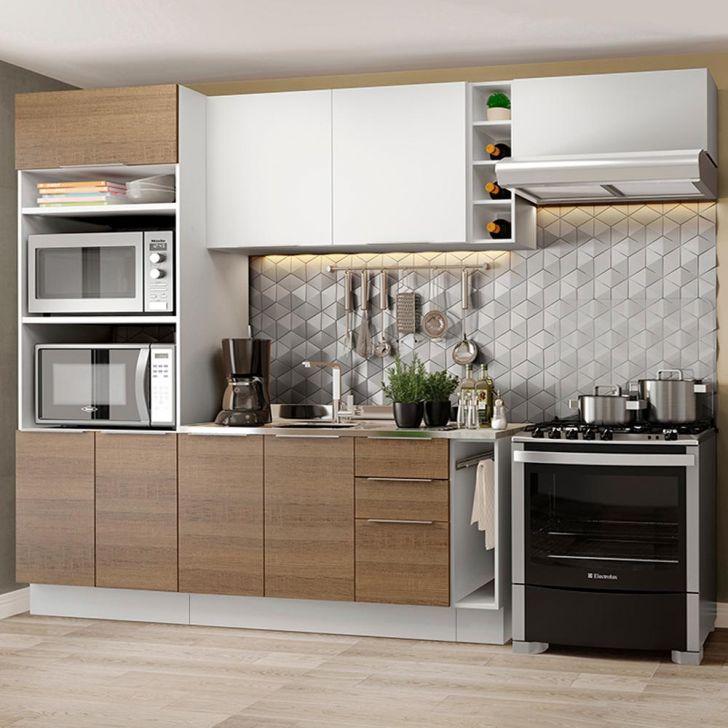 Cozinha Completa Madesa Stella 290002 com Armário e Balcão - Branco/Rustic/Branco