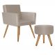 Poltrona Lisboa com Puff Decorativo Bali Suede Creme Kasa Sofá