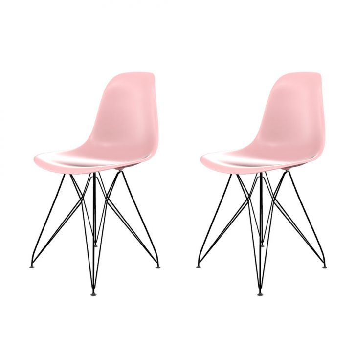 Conjunto com 2 Cadeiras Eames Eiffel Rosa e Preto