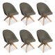 Kit 06 Poltronas Cadeira Giratória Bela Suede Marrom Rato Base de Madeira - Pallazio