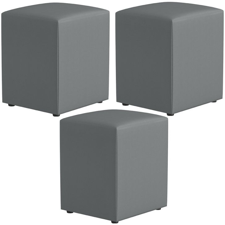Kit 03 Puffs Quadrado L02 Decorativo Corano Cinza - Lyam Decor
