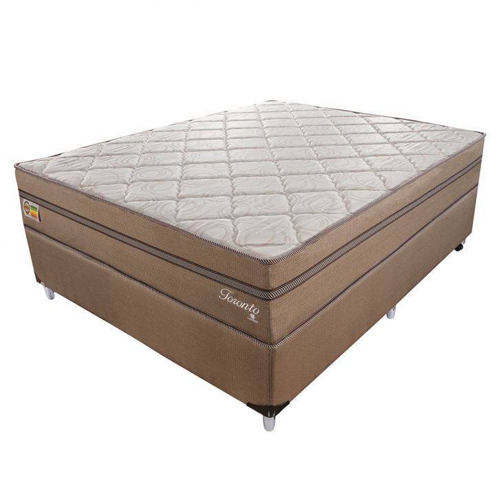 Cama Box Com Colchão Casal Toronto Mola Ensacada (70x138x188) Dourado E Bege