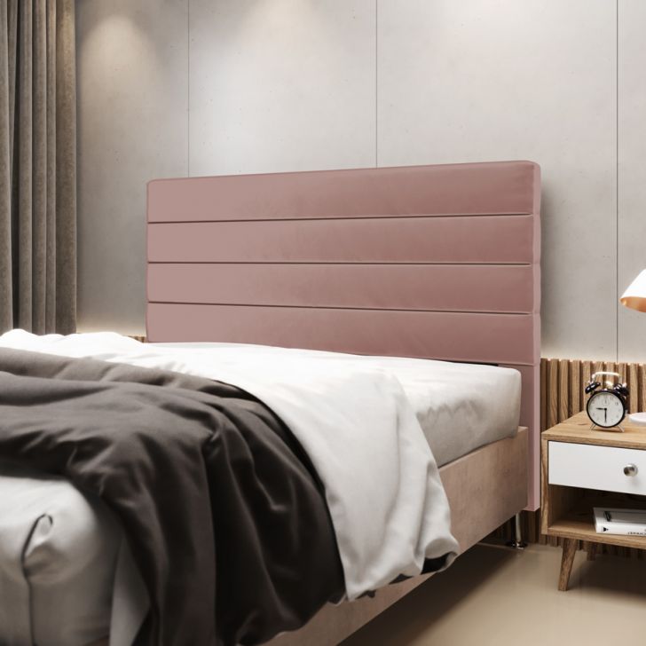Cabeceira Atlas 195 para Cama King N-031 Veludo Rosê Claro Aradecor
